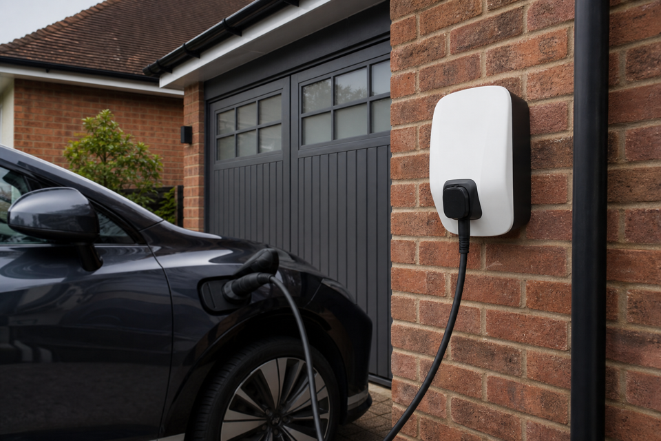 Electric car connected to a home EV charger