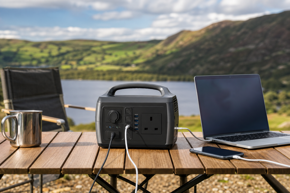 Portable power station supplying outdoor devices